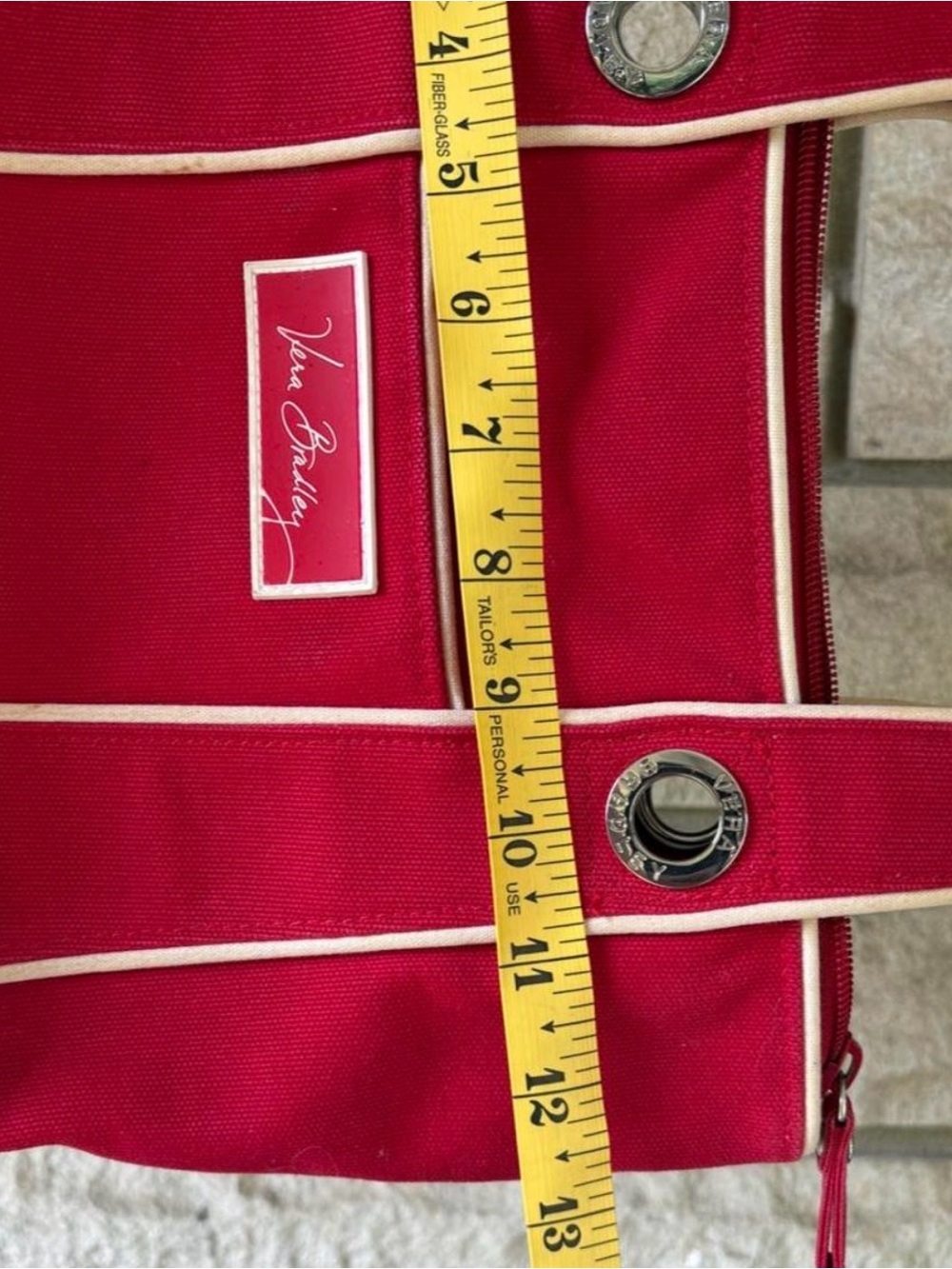 Rare Vera Bradley Red Canvas Tote with White Piping & Floral Interior - Picture 7 of 7
